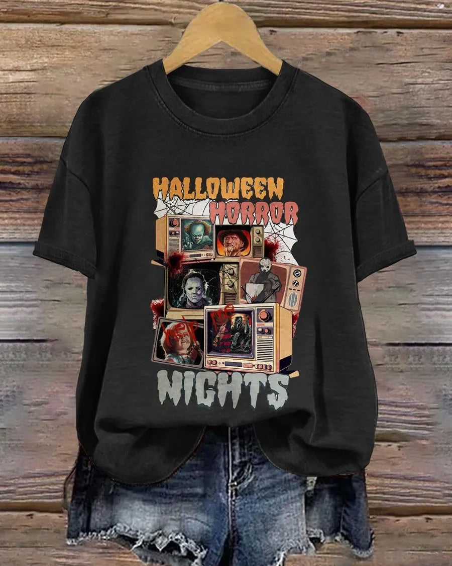 Halloween Horror Wights Spooky Season Cotton Crew Neck Short Sleeve Tshirt