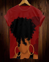 Gold Earrings Afro Women Print Short Sleeve Tshirt