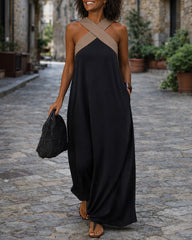Cross-cut Backless Contrast Color Elegant Dress