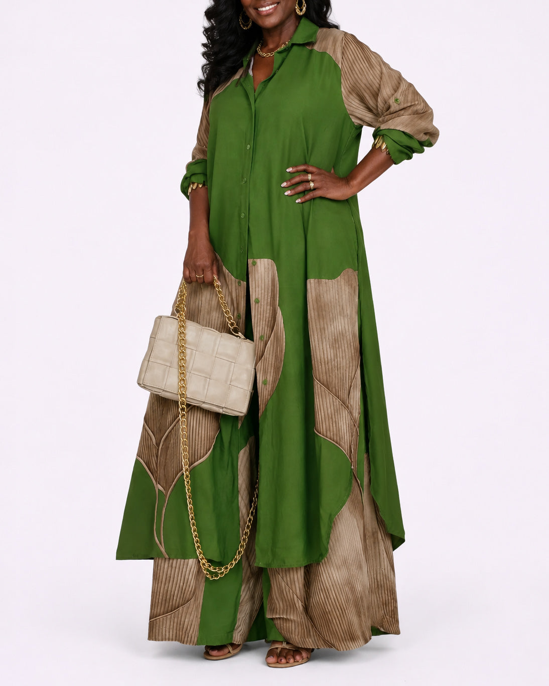 Casual Loose-fitting Shirt and Wide-leg Trousers Two-piece Set