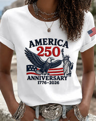 100% Cotton America 250 Years of Liberty Crew Neck Short Sleeve Tshirt