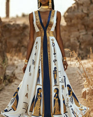 V-neck Egyptian Totem Sleeveless Maxi Dress