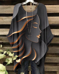 Round Neck Gold Stripe Face Art Irregular Shirt