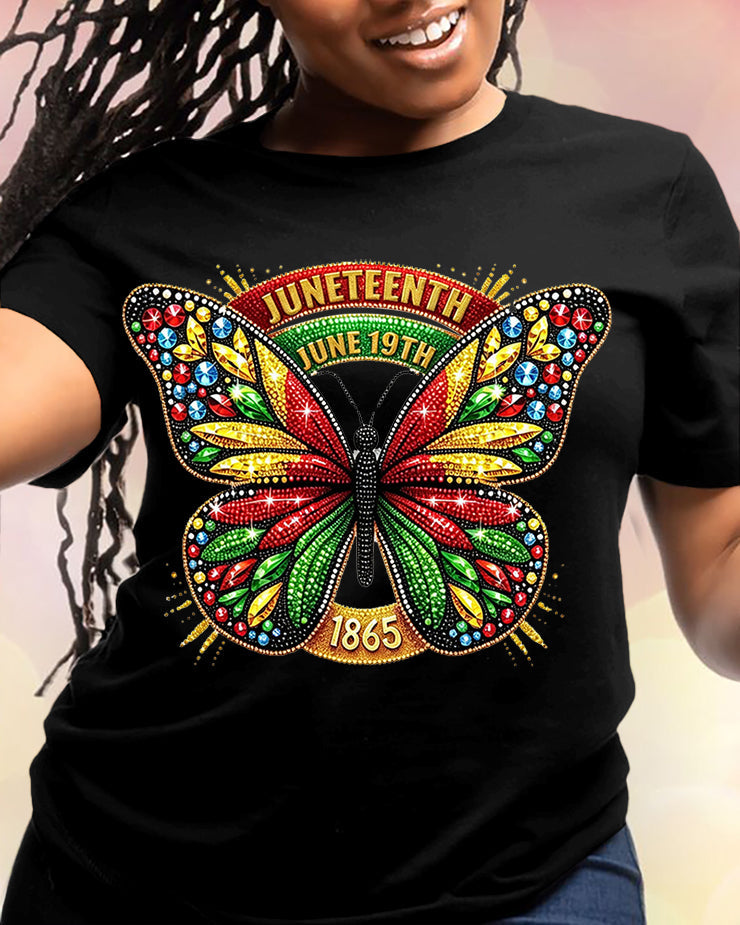 100% Cotton Juneteenth Reggae Diamond Butterfly Crew Neck Short Sleeve Tshirt