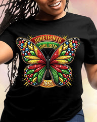 100% Cotton Juneteenth Reggae Diamond Butterfly Crew Neck Short Sleeve Tshirt