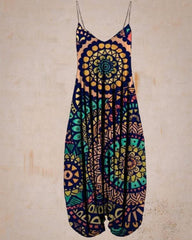 Tie-dye swirl vintage-print strappy loose-fitting jumpsuit