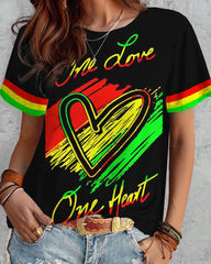 One Love One Heart Rasta Stripe Round Neck T Shirt