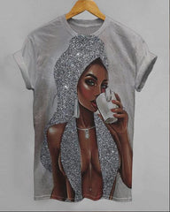 Sexy Brown Girl Drinking Water Short Sleeve Tshirt