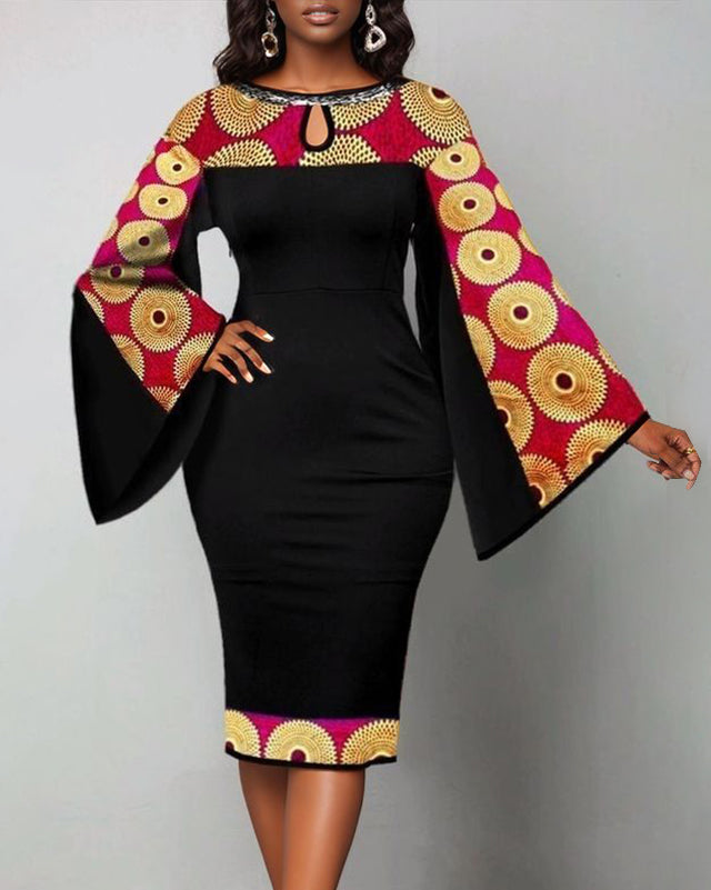 Beautiful Ankara Stylish Flared Sleeve Bodycon Midi Dress