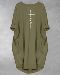 Women's Faith Oversize Baggy Long Sleeve Pockets Midi Dresses