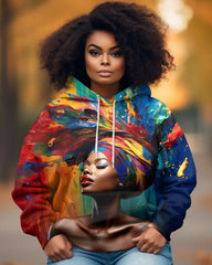 Colorful Headwrap African Woman Art Painting Long Sleeve Hood Hoodies