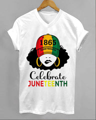 Celebrate Juneteenth 100% Cotton V-neck Short Sleeve Tshirt