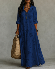 Fashionable Lace Cotton Linen Floral Print Dress
