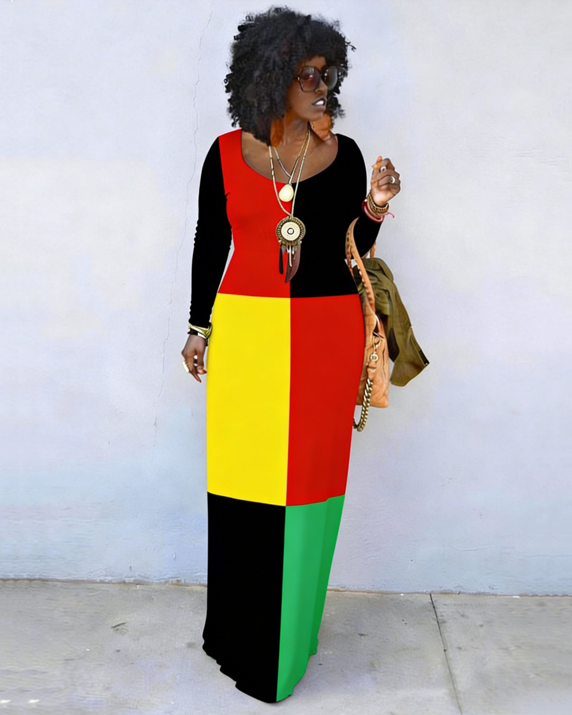 Colors Print Crew Neck Long Sleeve Dress
