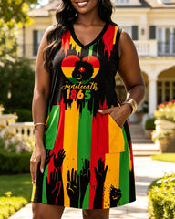 Celebrate Juneteenth Together V-neck Mini Dress With Pocket
