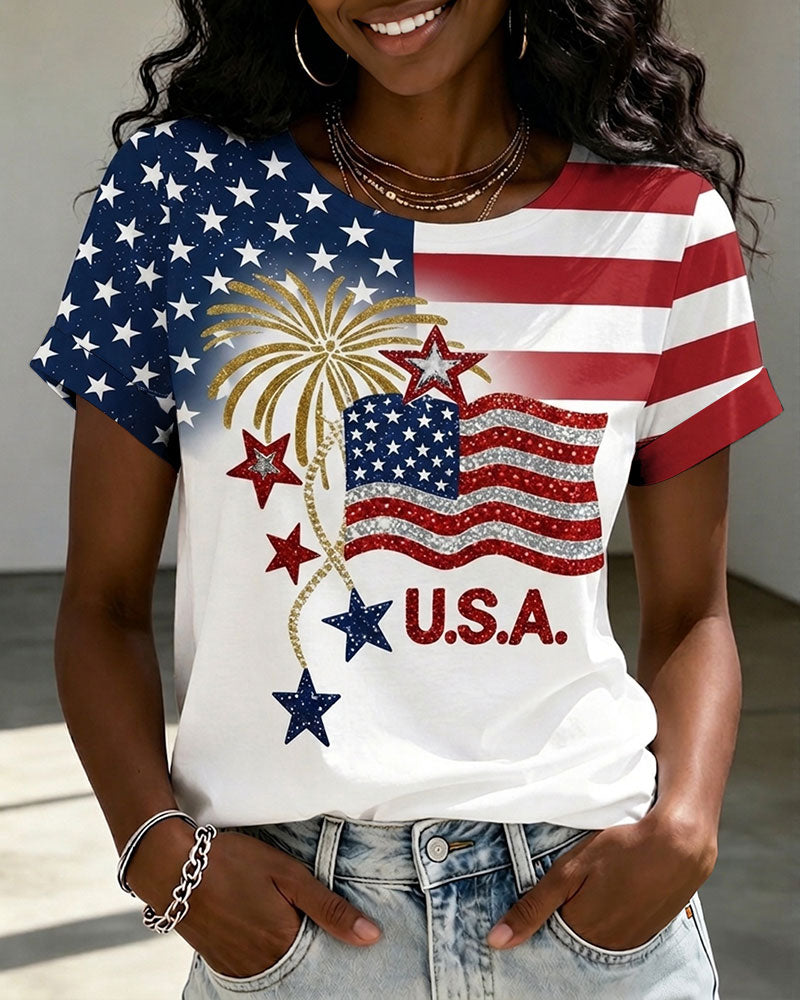 Celebrating The 250th Anniversary Print Crew Neck Short Sleeve Tshirt