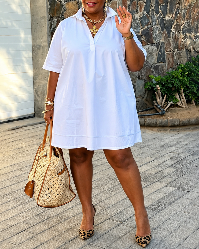 Urban Daily Solid Color Loose Plain Shirt Dress