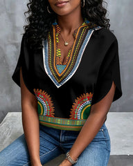 Classic Tribal Print V-neck Casual Blouse