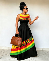 Crew neck Reggae Print sleeveless Maxi Dress