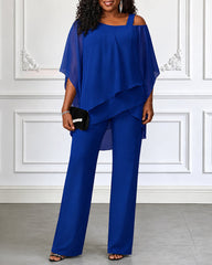 Asymmetric Off-Shoulder Chiffon Top & Trouser Set