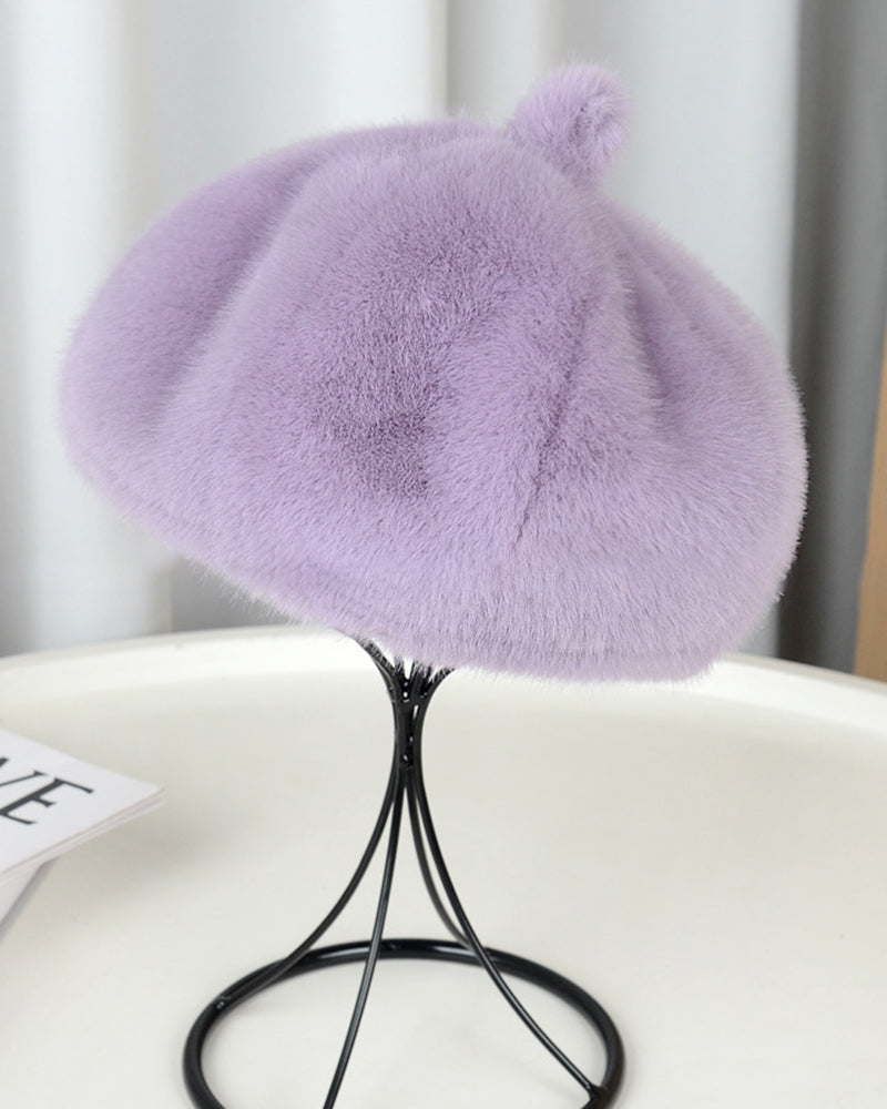 Pumpkin Beret Casual Faux Fur Straw Hat