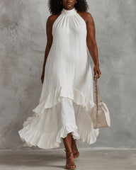 Women's Elegant Sleeveless Ruffles Maxi Dress