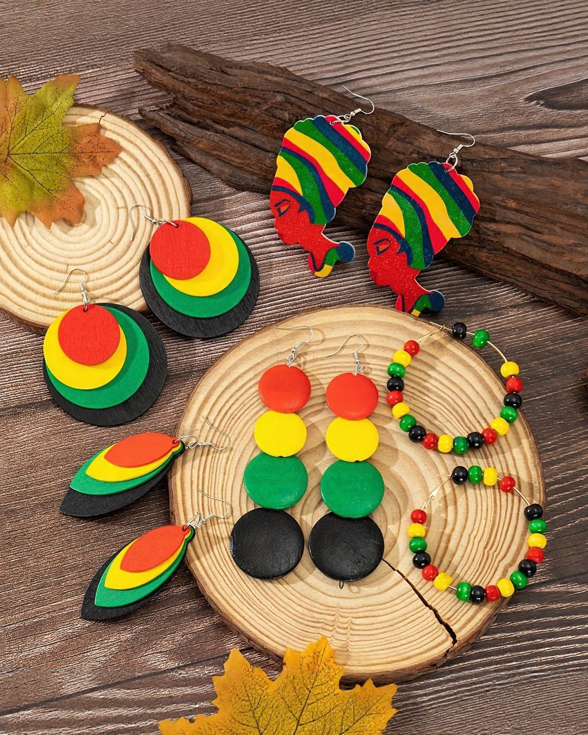 A Set of Five Reggae-colored Earrings
