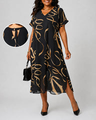 Women's Elegant Printed V-neck Chiffon Dress