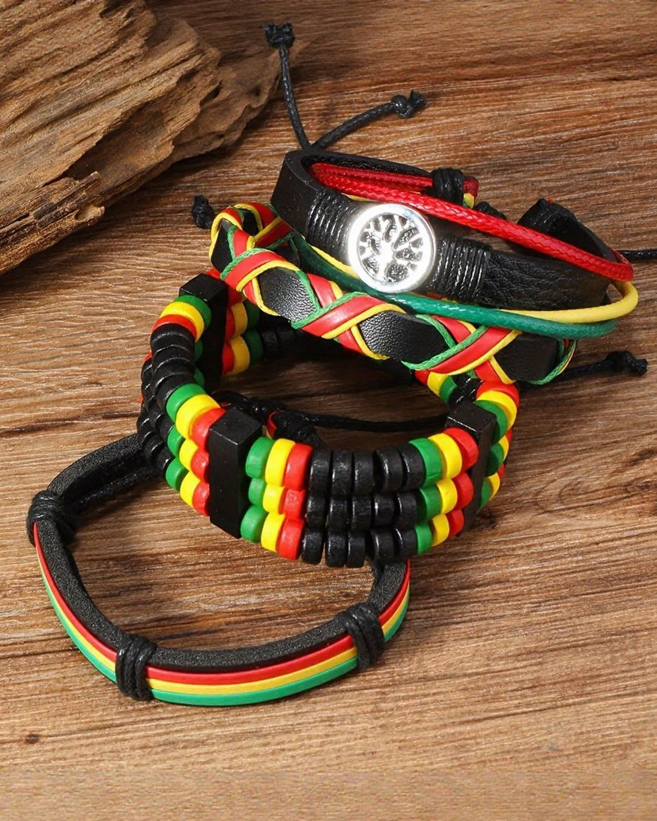 Jamaican Reggae Color Peace Tree Multi-piece Wooden Bead Bracelets