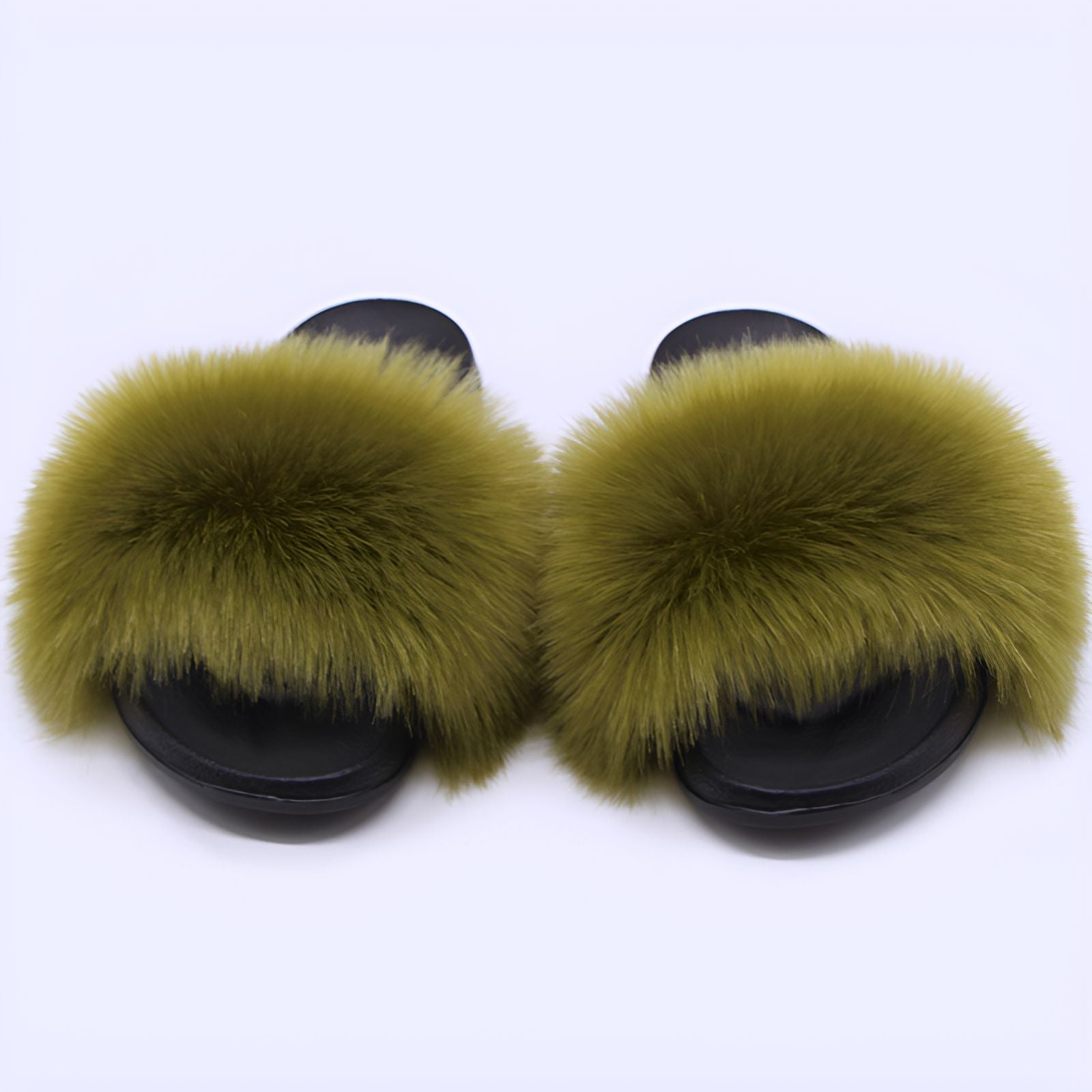 Fox Fur Soft Black Sole Slippers