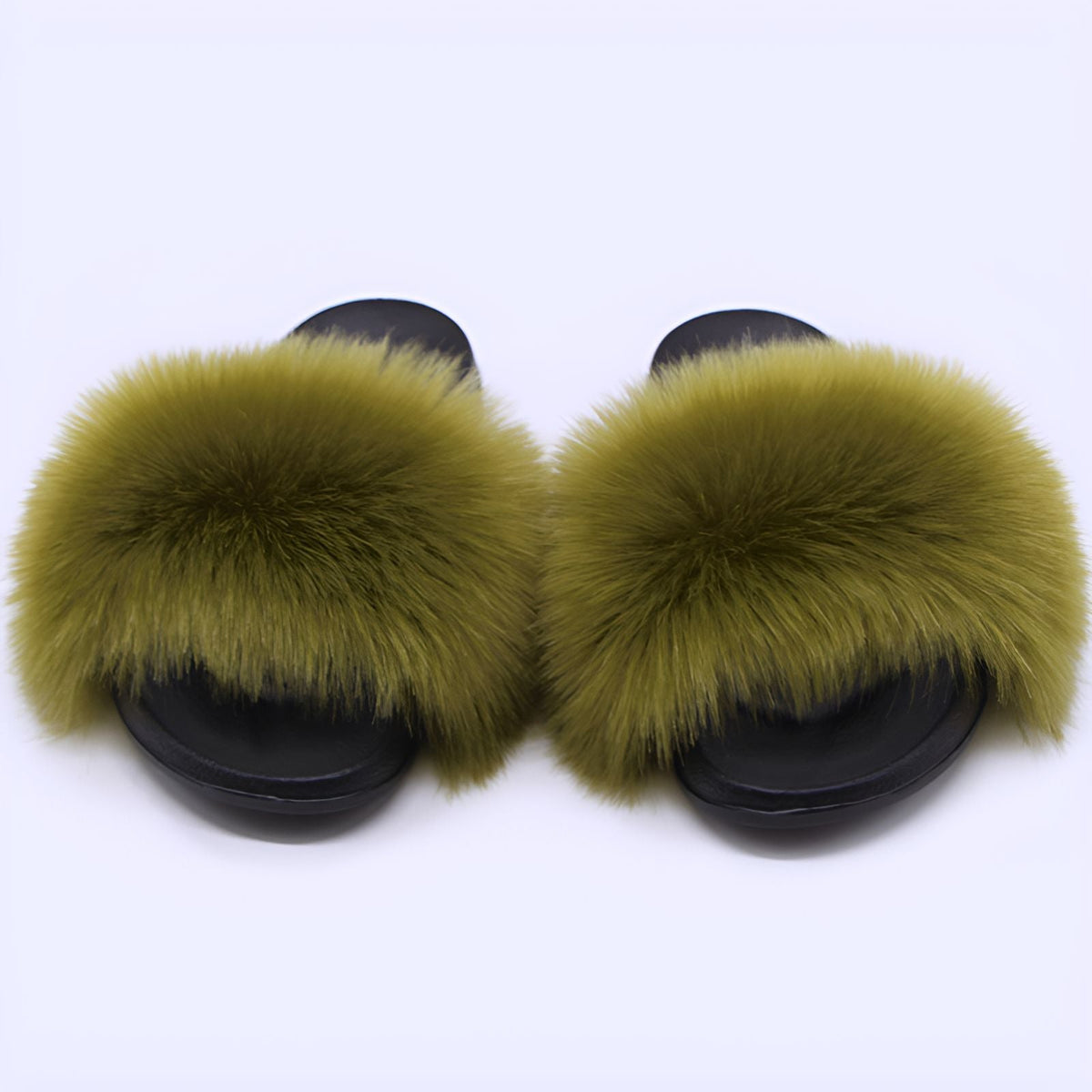 Fox Fur Soft Black Sole Slippers