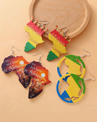 3 Pairs of African Map Wooden Earrings
