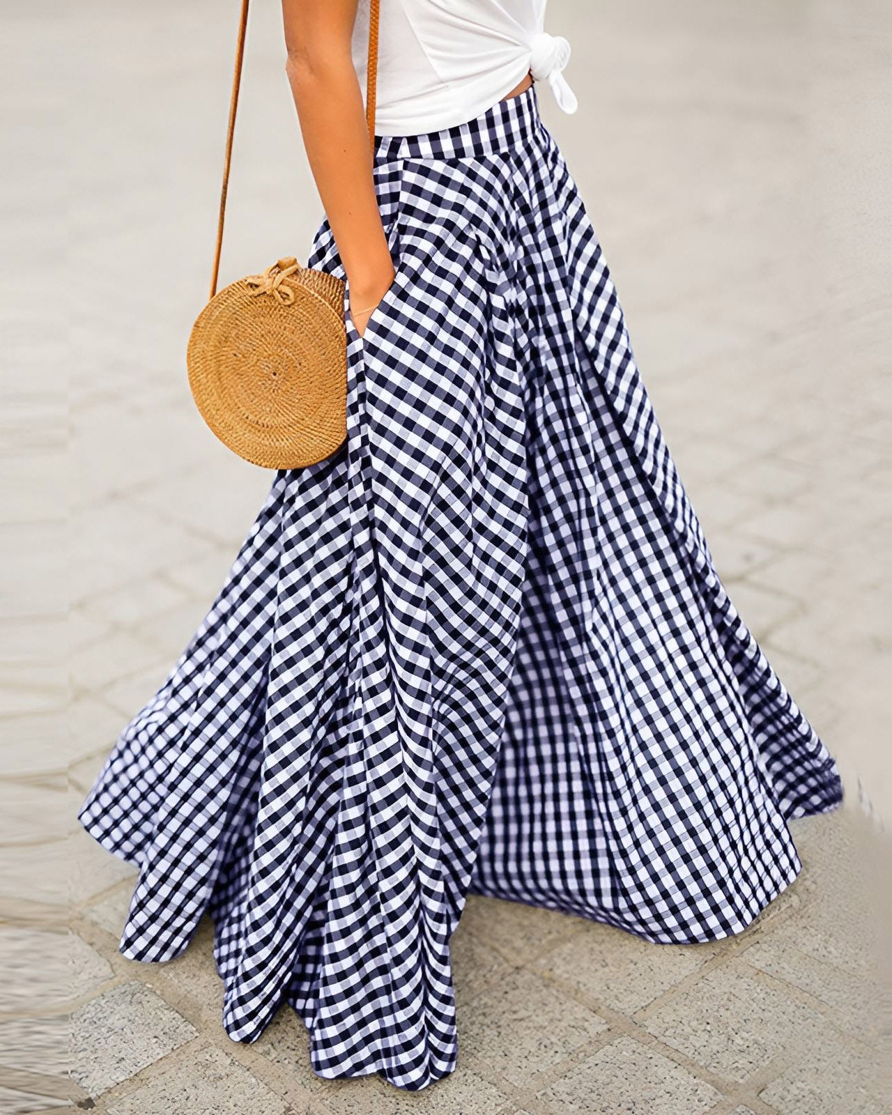 Classic Plaid High-waisted Flared Skirt