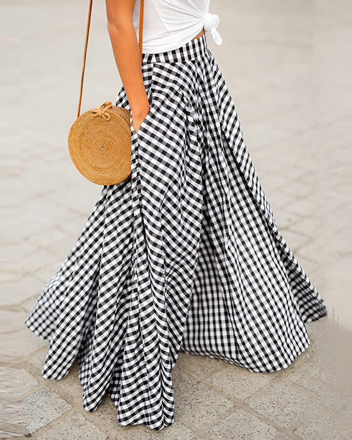 Classic Plaid High-waisted Flared Skirt