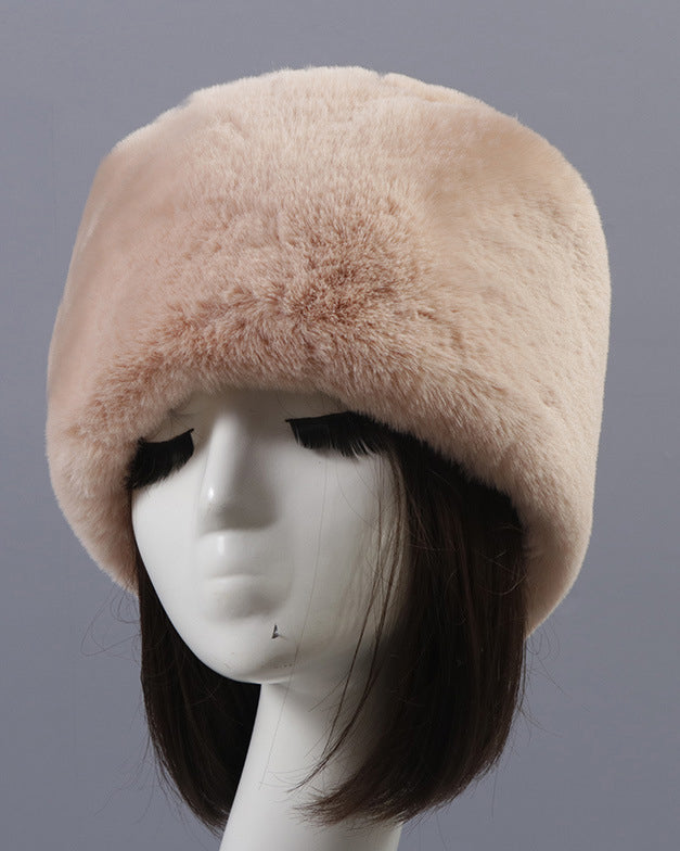 Solid Color Faux Rex Rabbit Fur Round Flat Hat