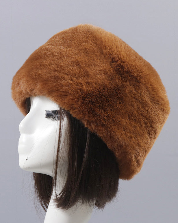 Solid Color Faux Rex Rabbit Fur Round Flat Hat