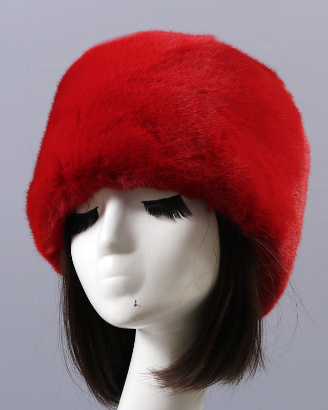 Solid Color Faux Rex Rabbit Fur Round Flat Hat
