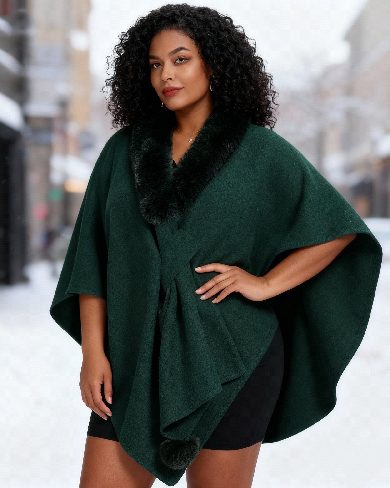 Imitation Rex Rabbit Fur Collar Cape Shawl Women's Loose Knitted Cardigan Large Size Woolen Jacket