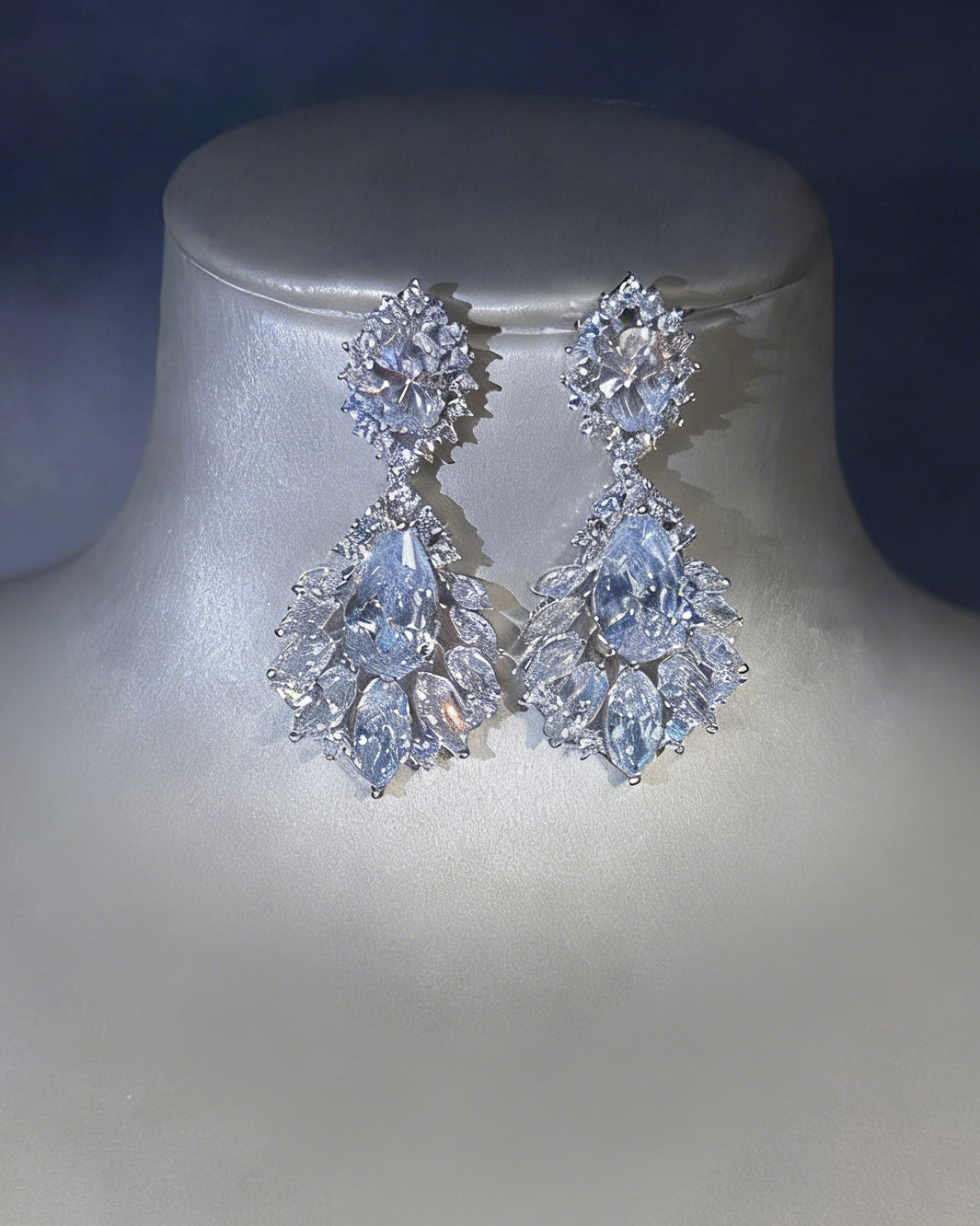 Crystal & Moissanite Pendant Necklace + Earrings Jewelry Set