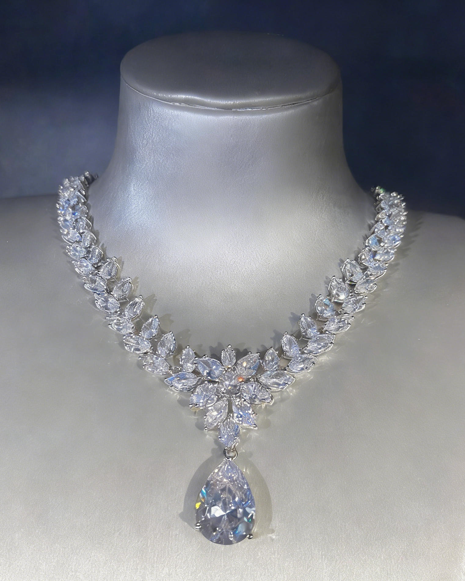 Crystal & Moissanite Pendant Necklace + Earrings Jewelry Set