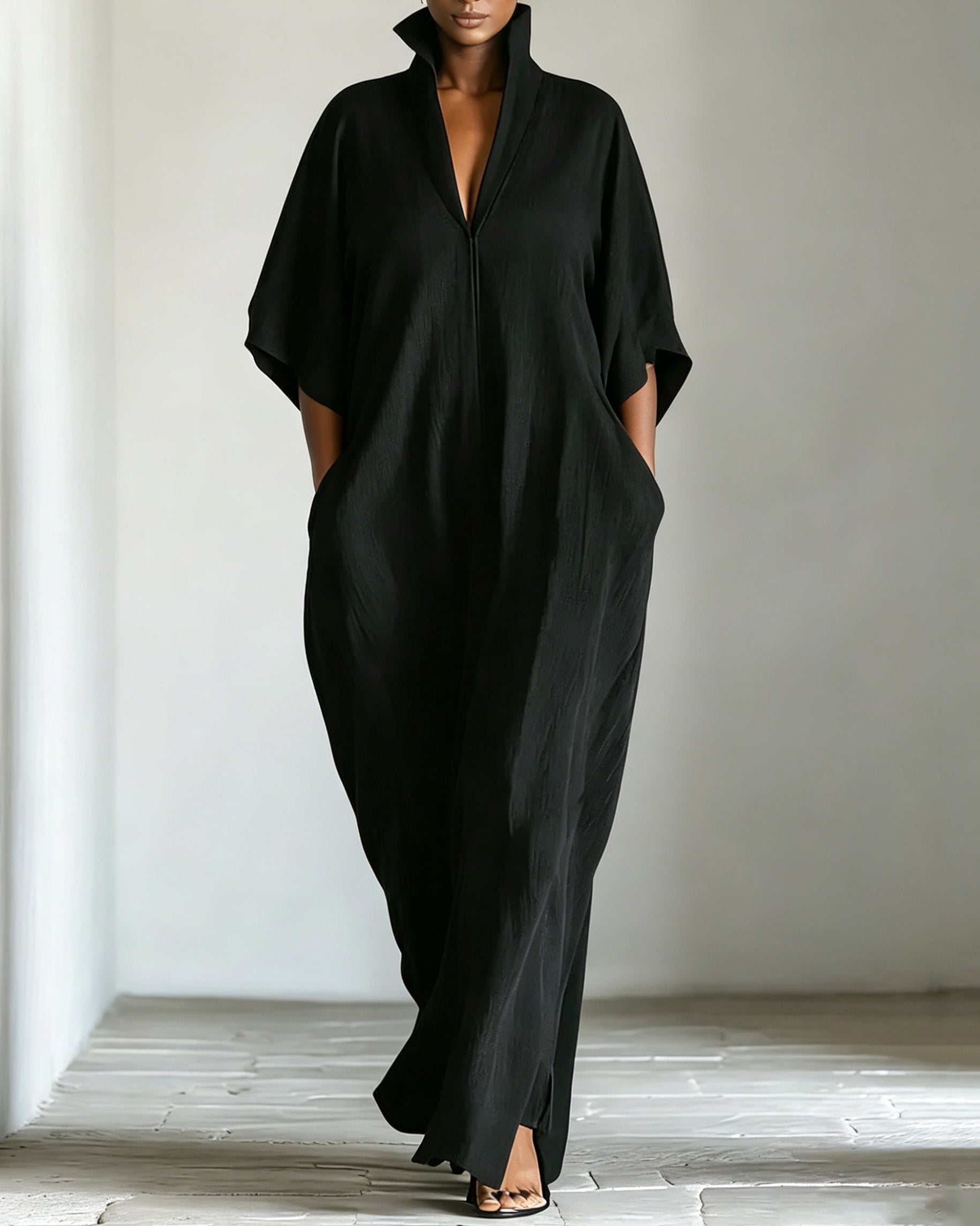 Mid-length Sleeve V-neck Casual Loose Dress