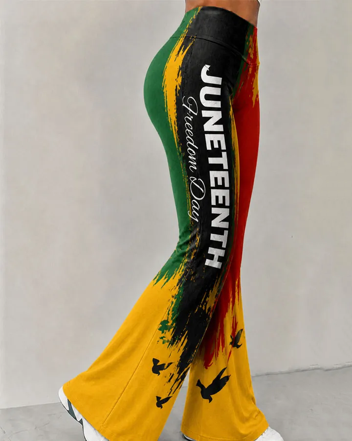 Freedom Juneteenth Graffiti Print High-Waisted Wide-Leg Leggings