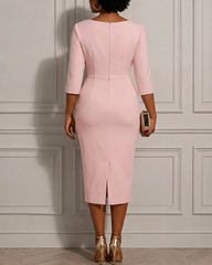 Women's Round Neck Pearl Sleeve Bodycon Dress