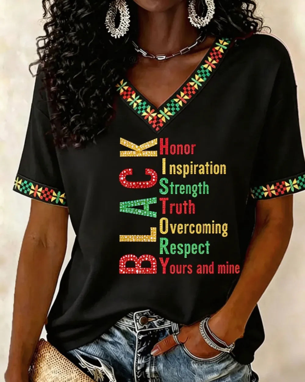 Juneteenth 1865  Black History Culture Print V-neck Short Sleeve Tshirt