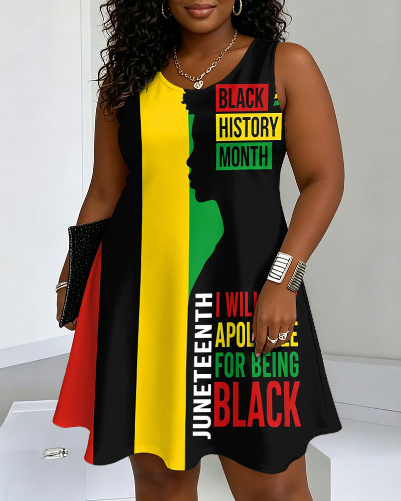 Juneteenth Black Women Round Neck Sleeveless Mini Casual Dress