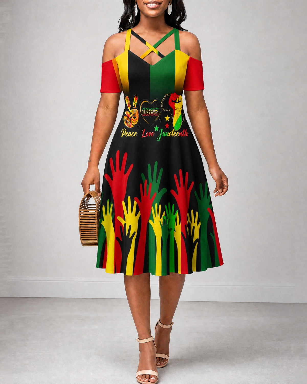 Juneteenth Love & Peace Graffiti Print Cross Cut V-neck Midi Dress
