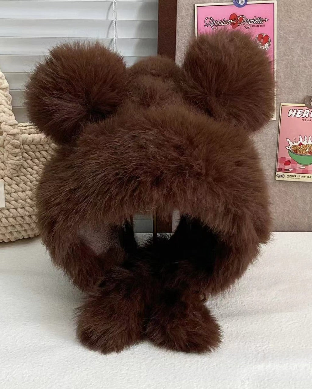Thick Warm Winter Bear Plush Ear Flap Hat