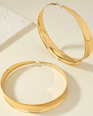 Golden Circle Shape Plain Ring Flat Earrings Vintage Personality Exaggerated Simple Design Earrings