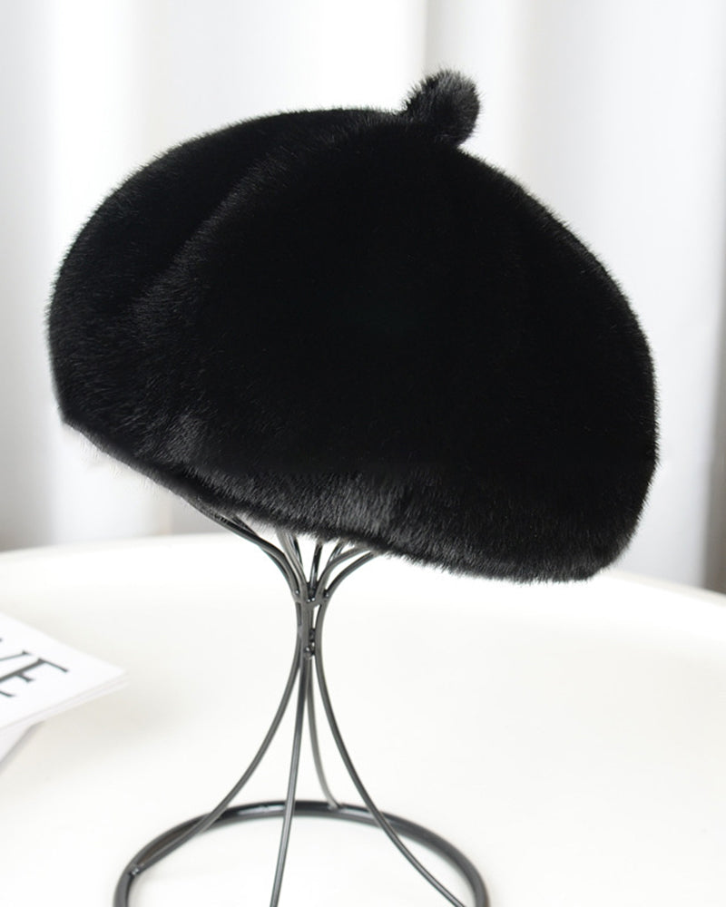 Pumpkin Beret Casual Faux Fur Straw Hat