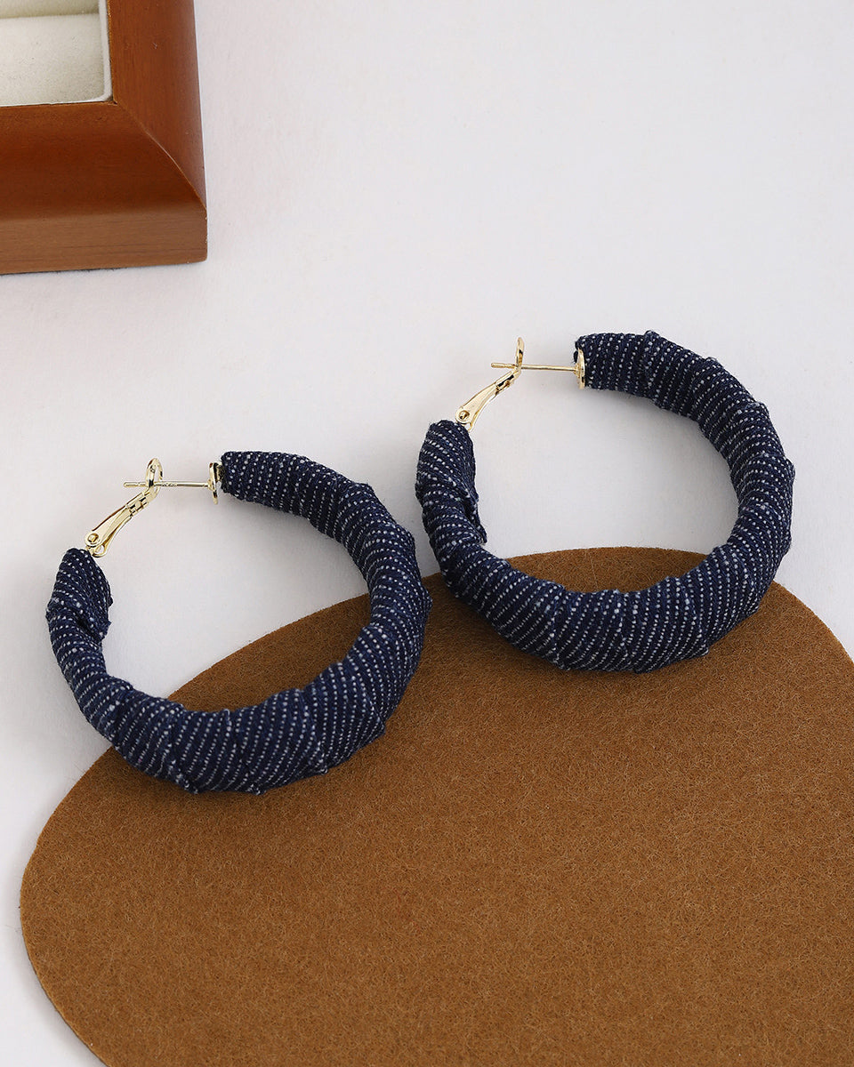 Vintage Distressed Blue Denim Circle Earrings